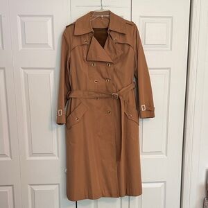 Vintage Sears Tan Long Belted Double Breasted Faux Fur Lined Trench Coat Sz S/M